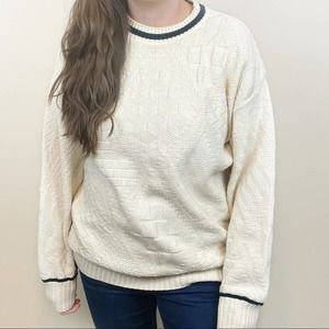 Lee Sport | Vintage White Knit Chunky Sweater Crewneck Medium Oversized Grandpa